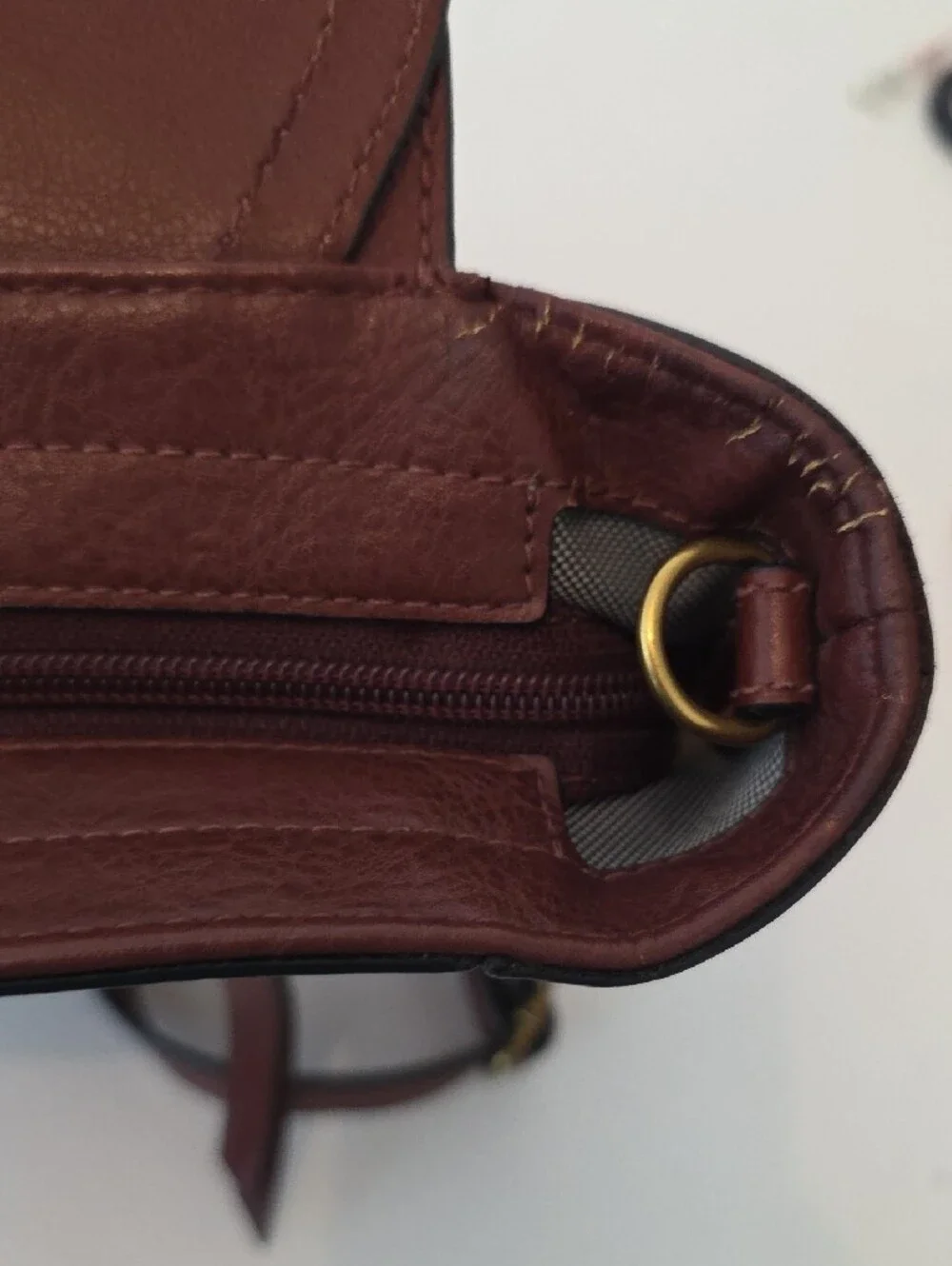 Fossil Amelia Brown Pebbled Leather Convertible Backpack Top Handle Bag Gold Key